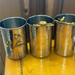Gold and Silver Hammered Metal Vases